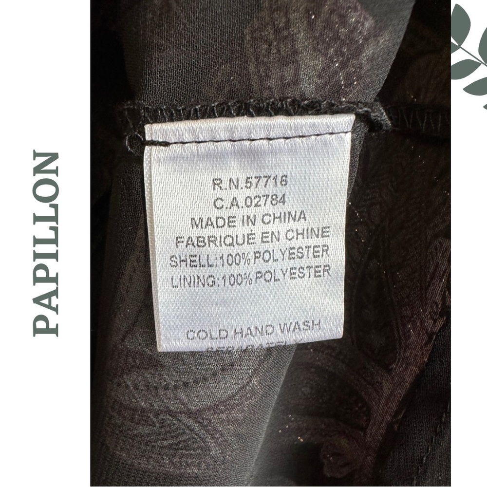 Papillon Paisley Lurex Georgette Tiered Dress Mini Long Sleeve Black Size Small - Picture 8 of 9